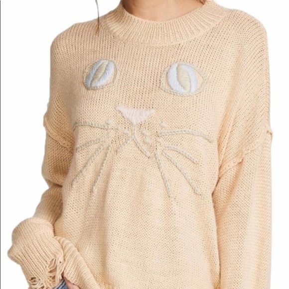 Wildfox Cat Face Whiskers Peach Sweater sz S - Picture 1 of 9